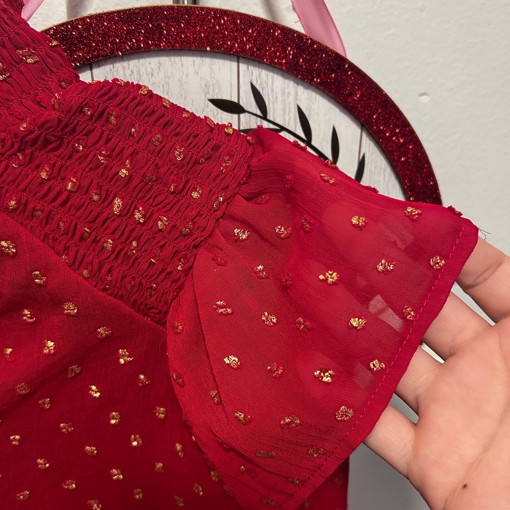 Elegant Red Ruffled Women's Top - Picture 4 of 16